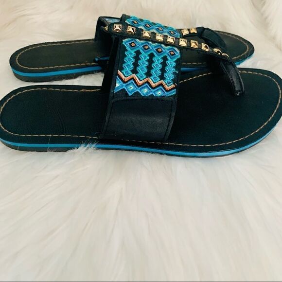 JC Penny Black Boho Flat Sandals Size 6 - Picture 4 of 10